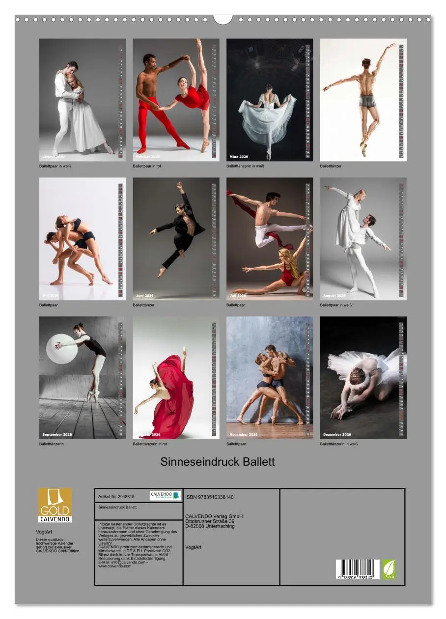 Bild: 9783516338140 | Sinneseindruck Ballett (Wandkalender 2026 DIN A2 hoch), CALVENDO...