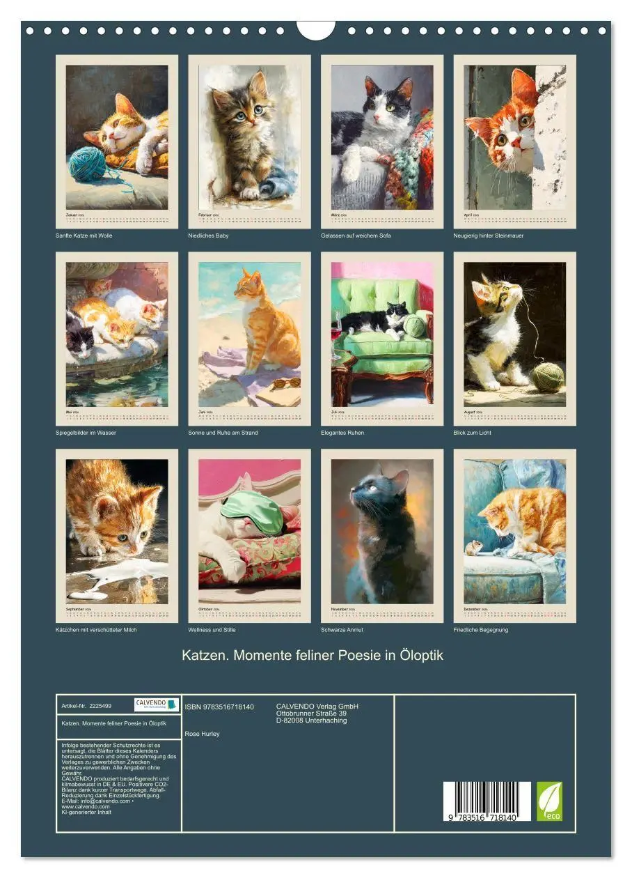 Bild: 9783516718140 | Katzen. Momente feliner Poesie in Öloptik (Wandkalender 2026 DIN A3...