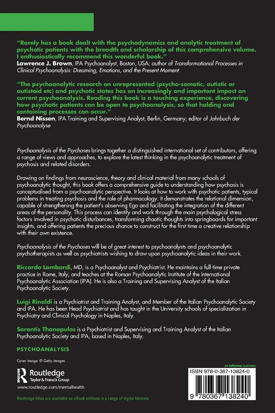 Rückseite: 9780367138240 | Psychoanalysis of the Psychoses | Riccardo Lombardi (u. a.) | Buch