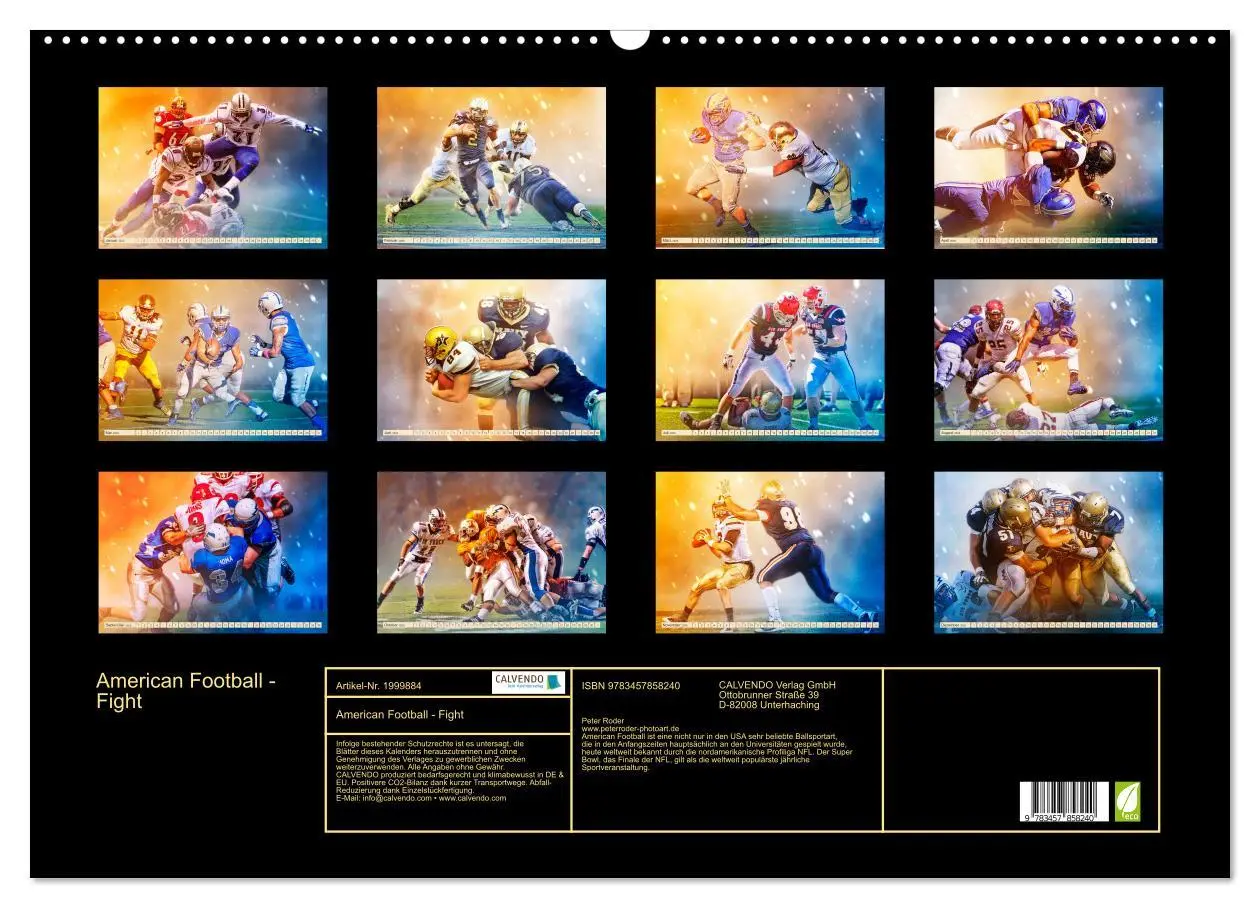 Bild: 9783457858240 | American Football - Fight (Wandkalender 2026 DIN A2 quer), CALVENDO...