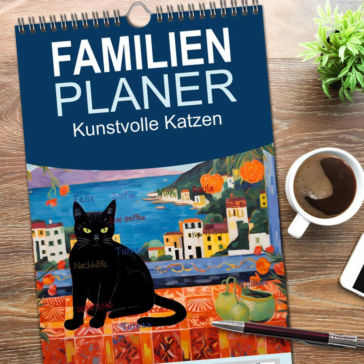 Bild: 9783516498240 | Familienplaner 2026 - Kunstvolle Katzen mit 5 Spalten...