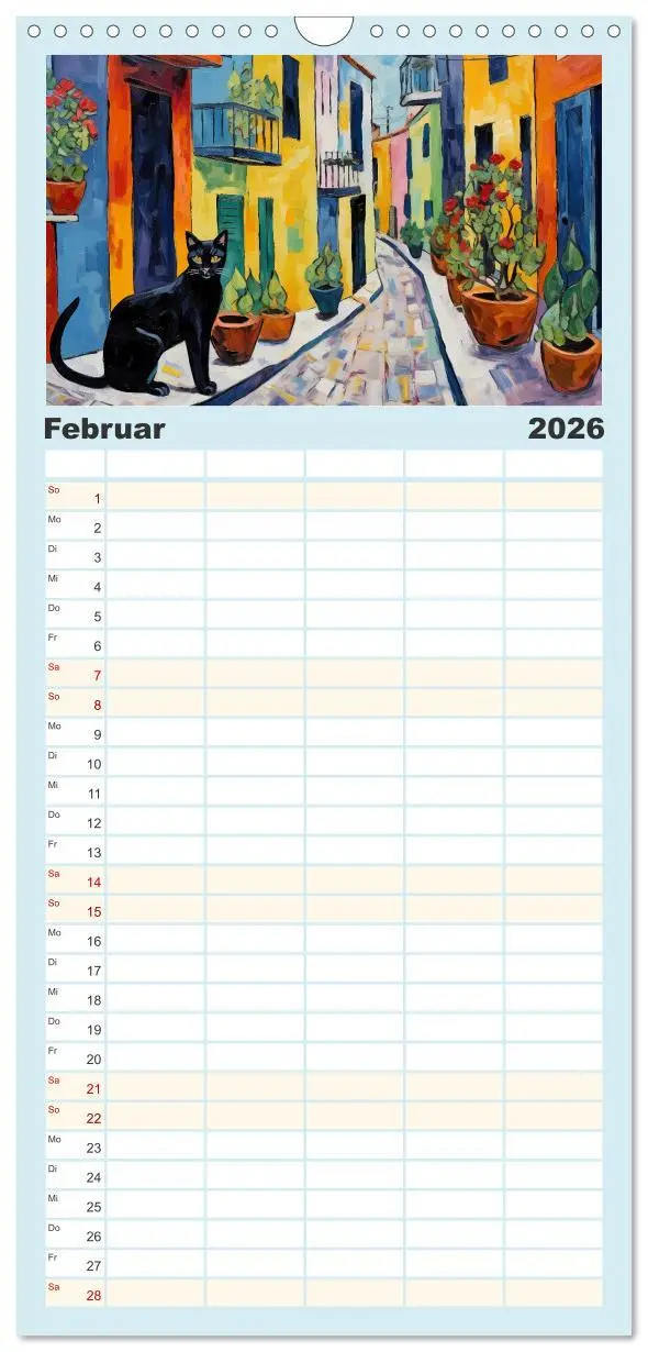 Bild: 9783516498240 | Familienplaner 2026 - Kunstvolle Katzen mit 5 Spalten...