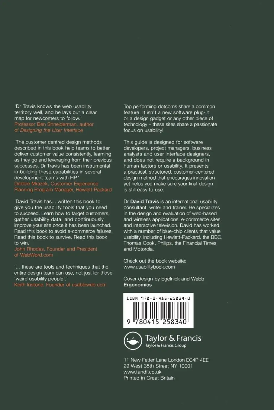 Rückseite: 9780415258340 | E-Commerce Usability | David Travis | Taschenbuch | Englisch | 2002