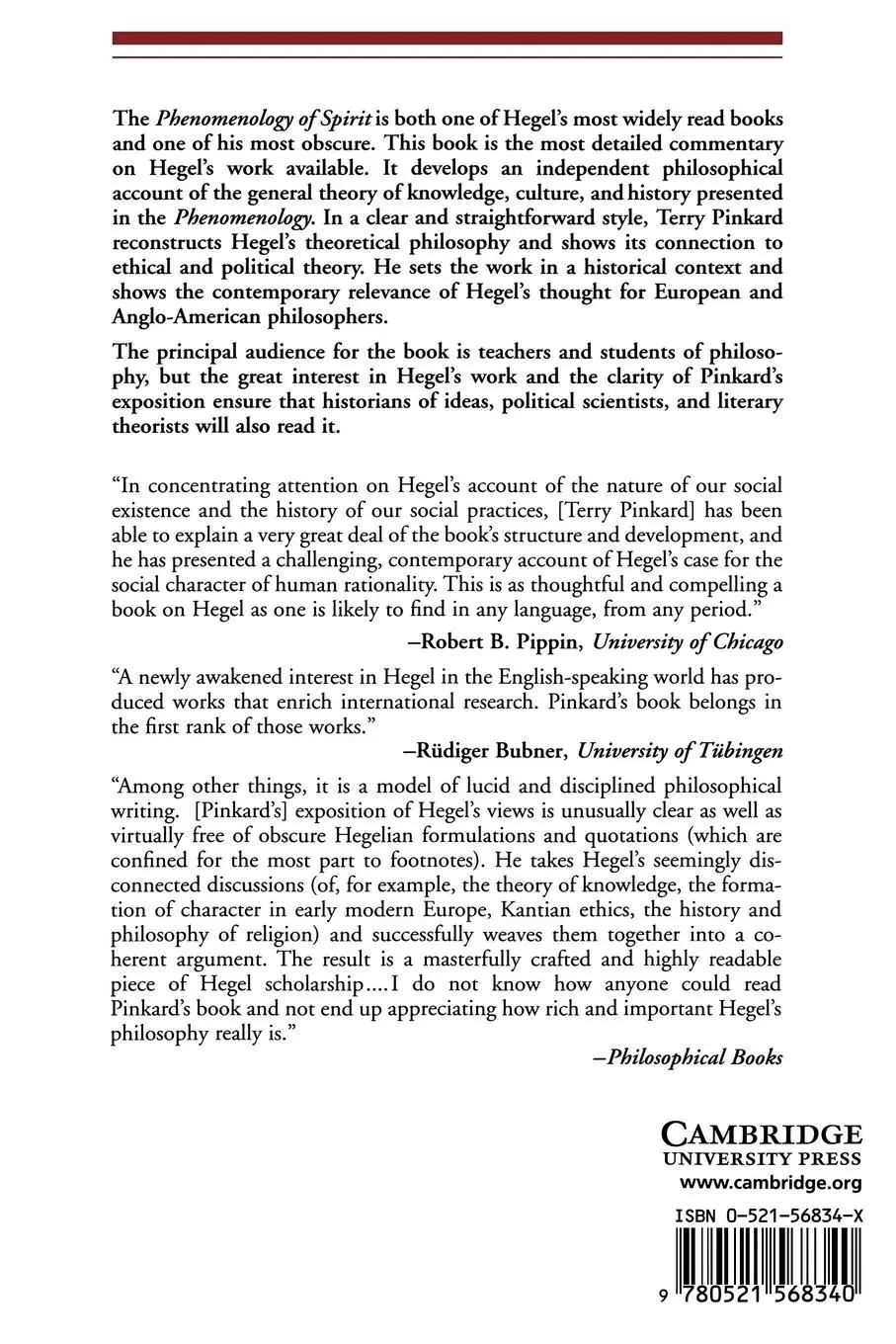 Rückseite: 9780521568340 | Hegel's Phenomenology | The Sociality of Reason | Terry Pinkard | Buch