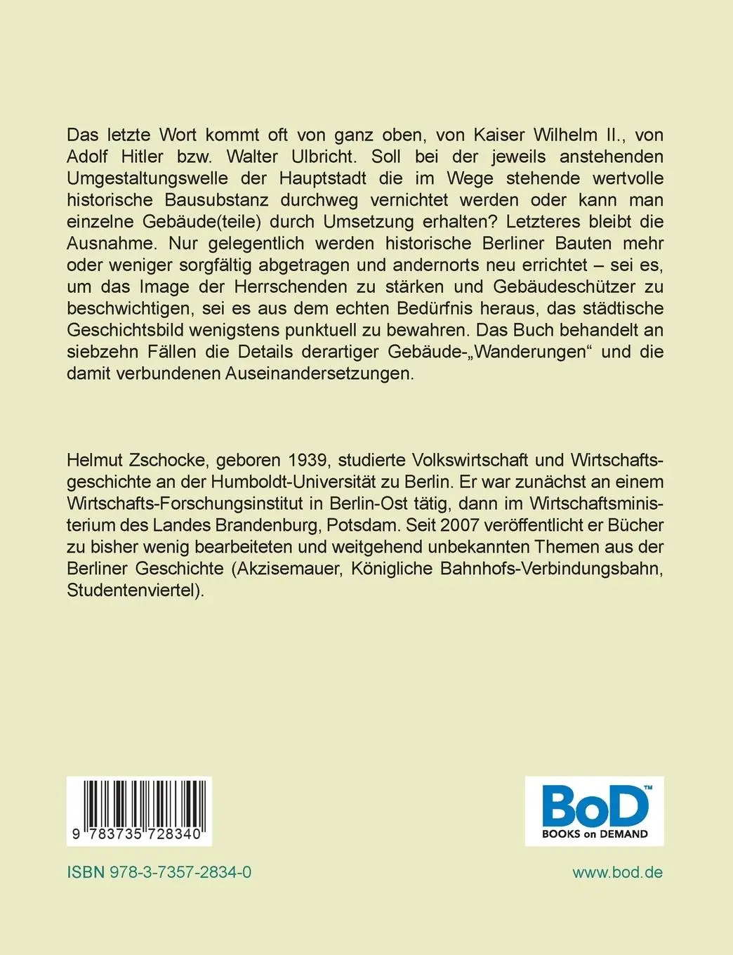 Rückseite: 9783735728340 | Alt-Berliner Bauten auf Wanderschaft | Helmut Zschocke | Taschenbuch