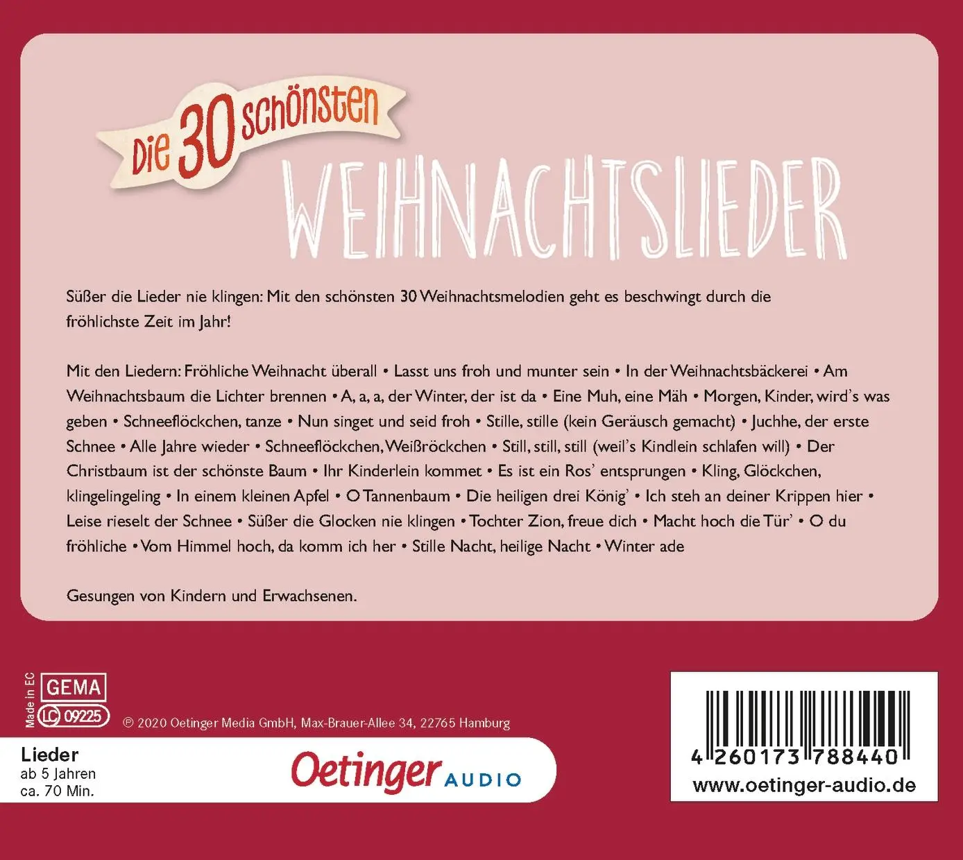 Rückseite: 4260173788440 | Die 30 schönsten Weihnachtslieder | Kay Poppe (u. a.) | Audio-CD