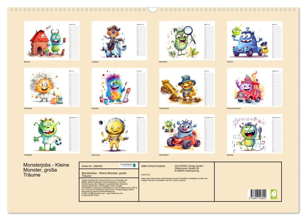 Bild: 9783457528440 | Monsterjobs - Kleine Monster, große Träume (Wandkalender 2026 DIN...