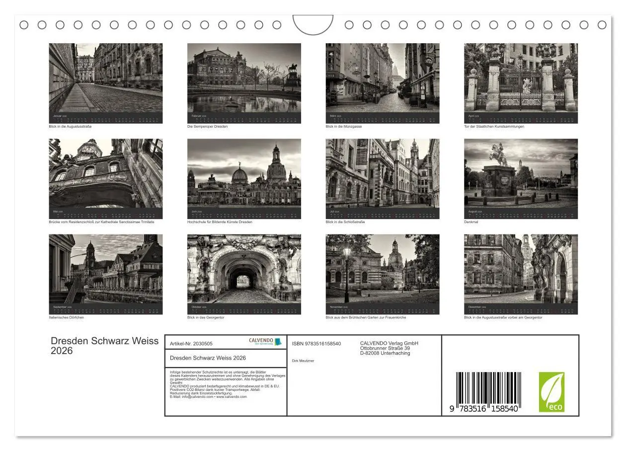 Bild: 9783516158540 | Dresden Schwarz Weiss 2026 (Wandkalender 2026 DIN A4 quer),...