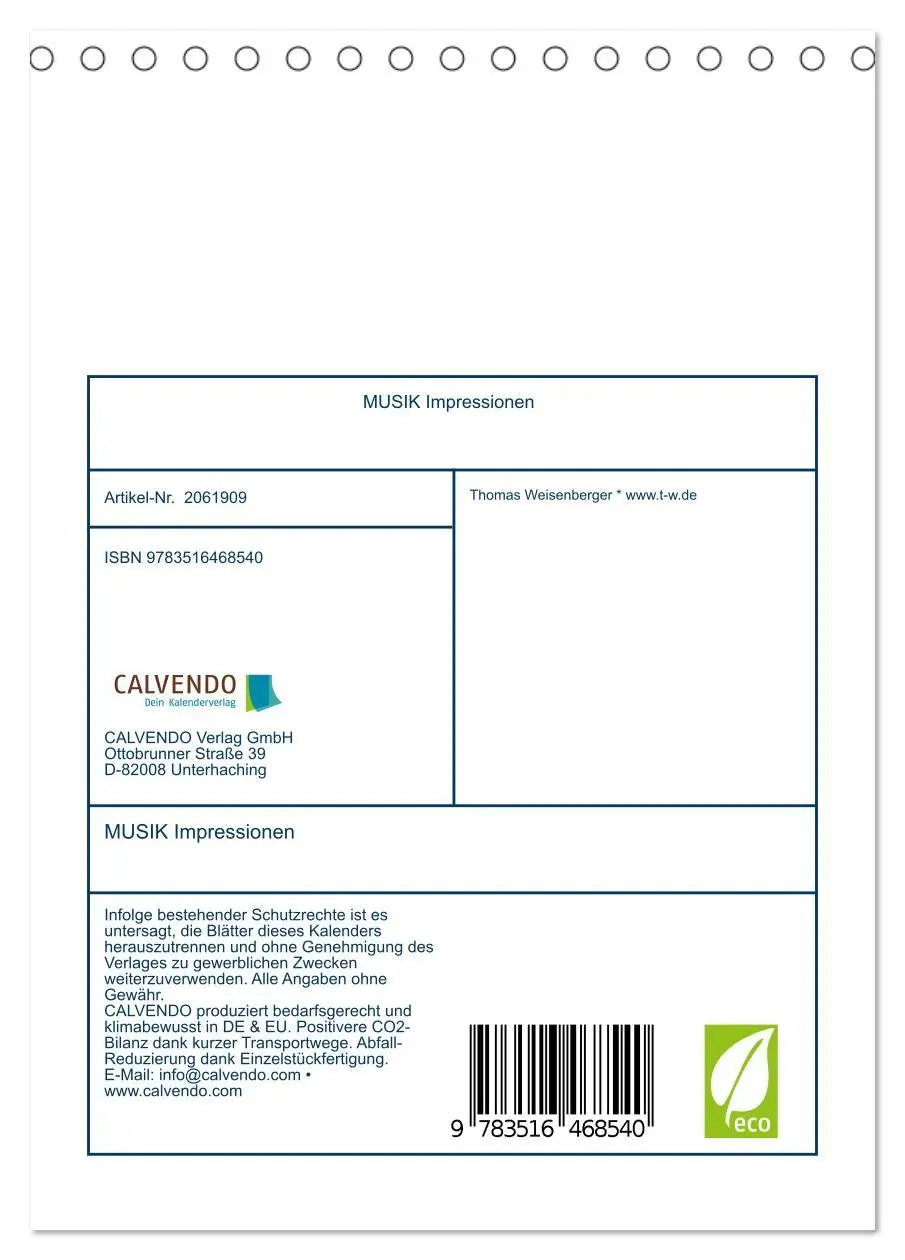 Bild: 9783516468540 | MUSIK Impressionen (Tischkalender 2026 DIN A5 hoch), CALVENDO...