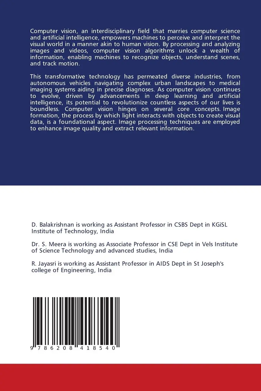 Rückseite: 9786208418540 | COMPUTER VISION: A COMPREHENSIVE GUIDE | Balakrishnan D (u. a.) | Buch