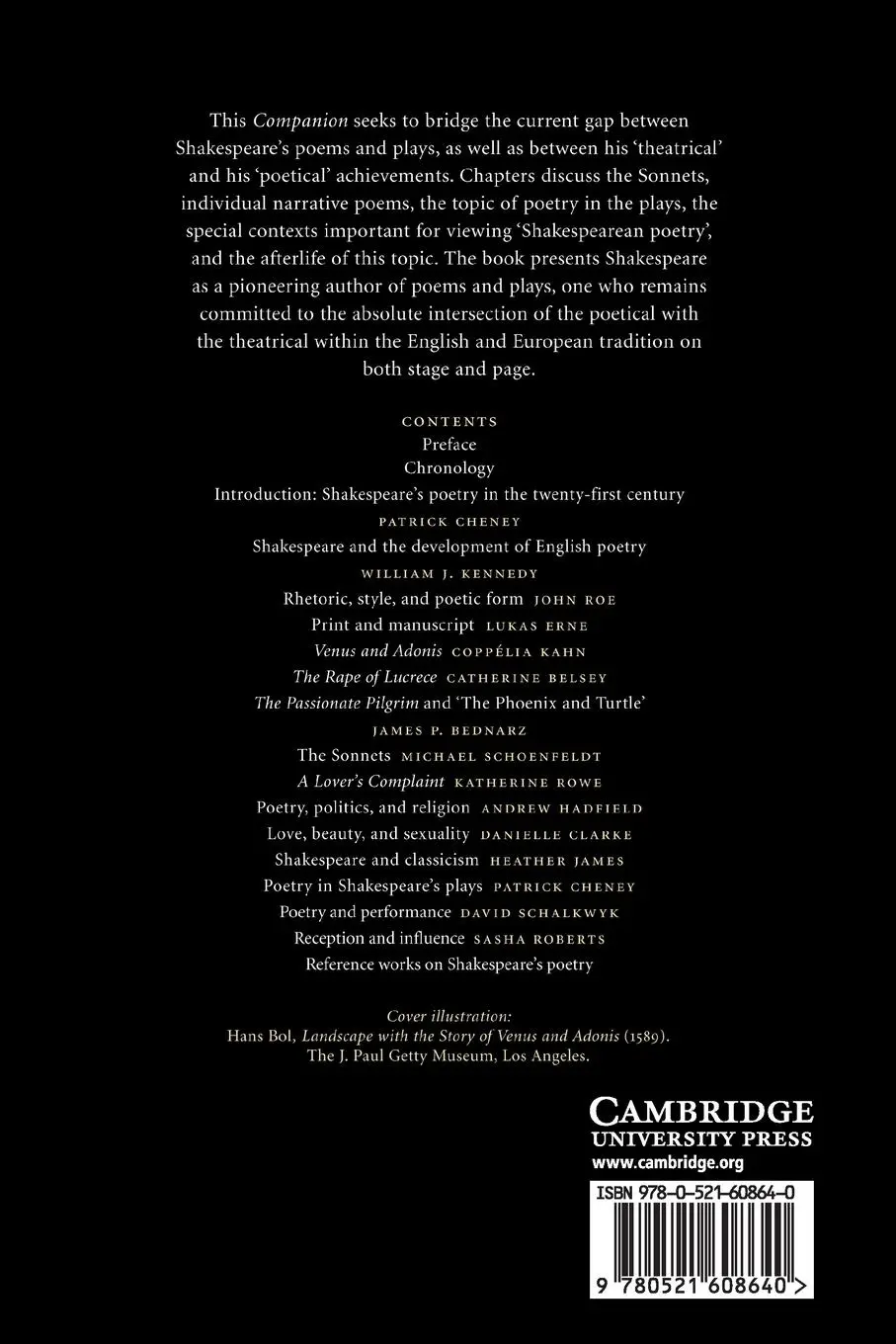 Rückseite: 9780521608640 | The Cambridge Companion to Shakespeare's Poetry | Patrick Cheney