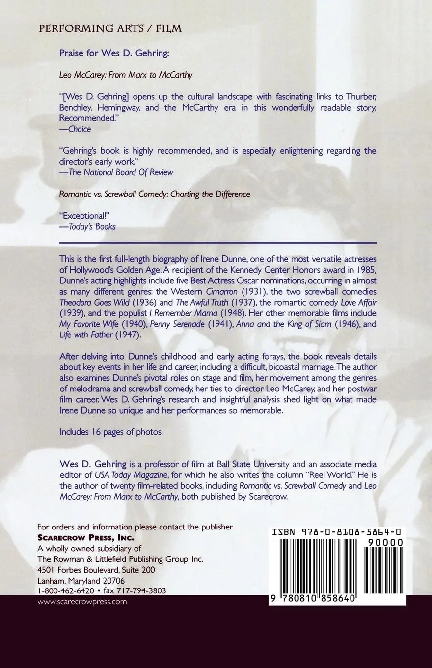 Rückseite: 9780810858640 | Irene Dunne | First Lady of Hollywood | Wes D. Gehring | Taschenbuch
