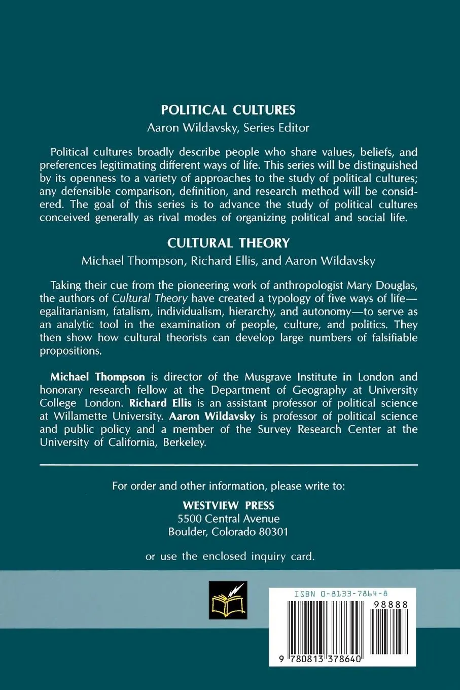 Rückseite: 9780813378640 | Cultural Theory | Michael Thompson (u. a.) | Taschenbuch | Englisch