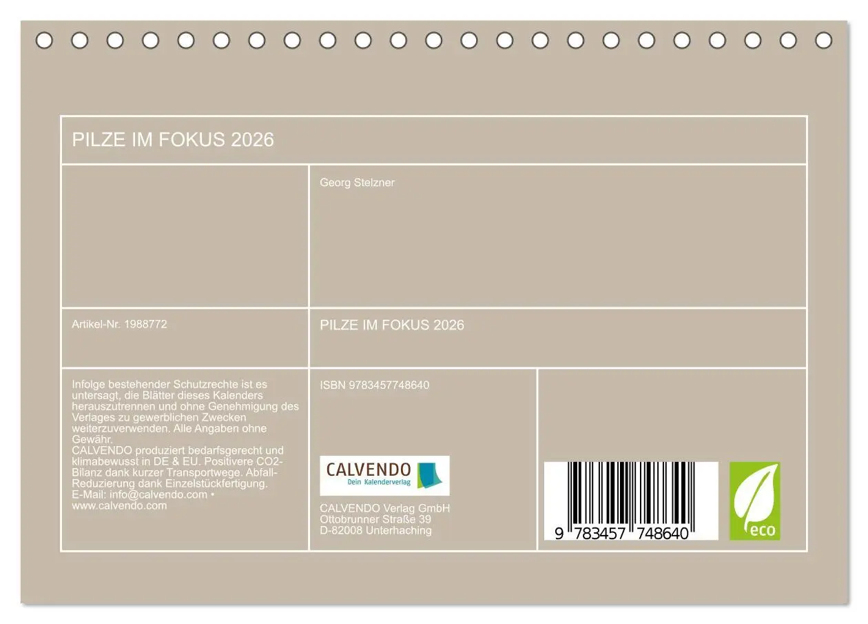 Bild: 9783457748640 | PILZE IM FOKUS 2026 (Tischkalender 2026 DIN A5 quer), CALVENDO...