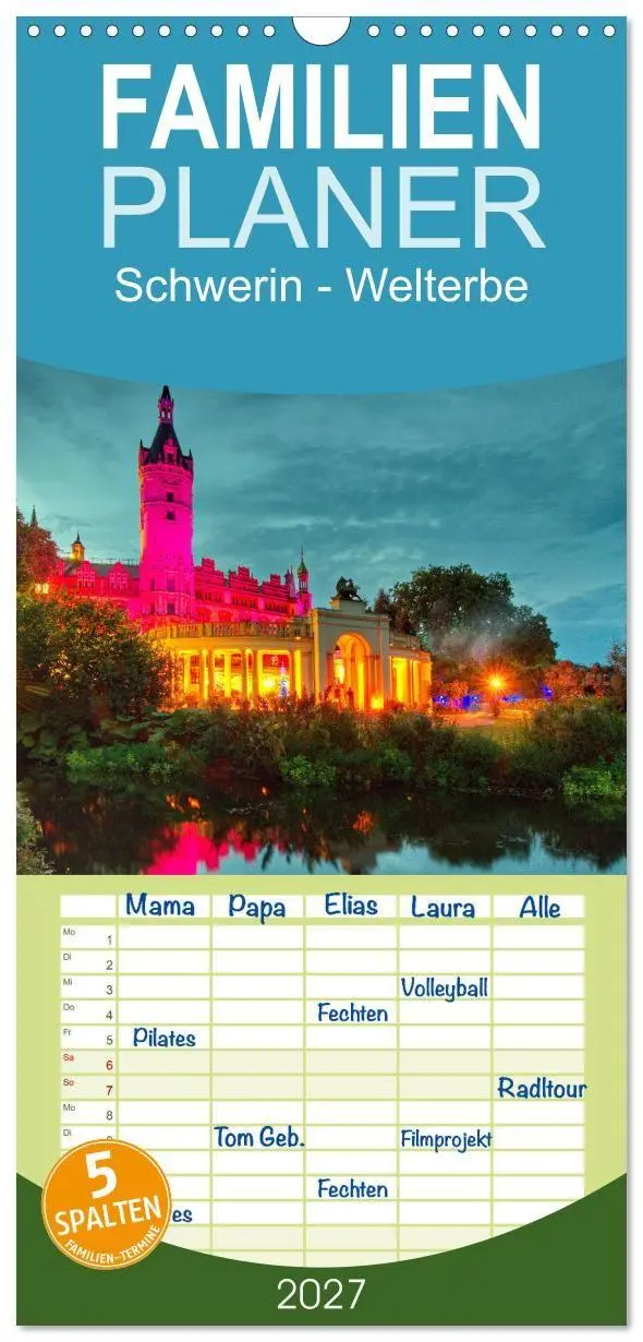 Cover: 9783594298640 | Familienplaner 2027 - Schwerin - Welterbe mit 5 Spalten...