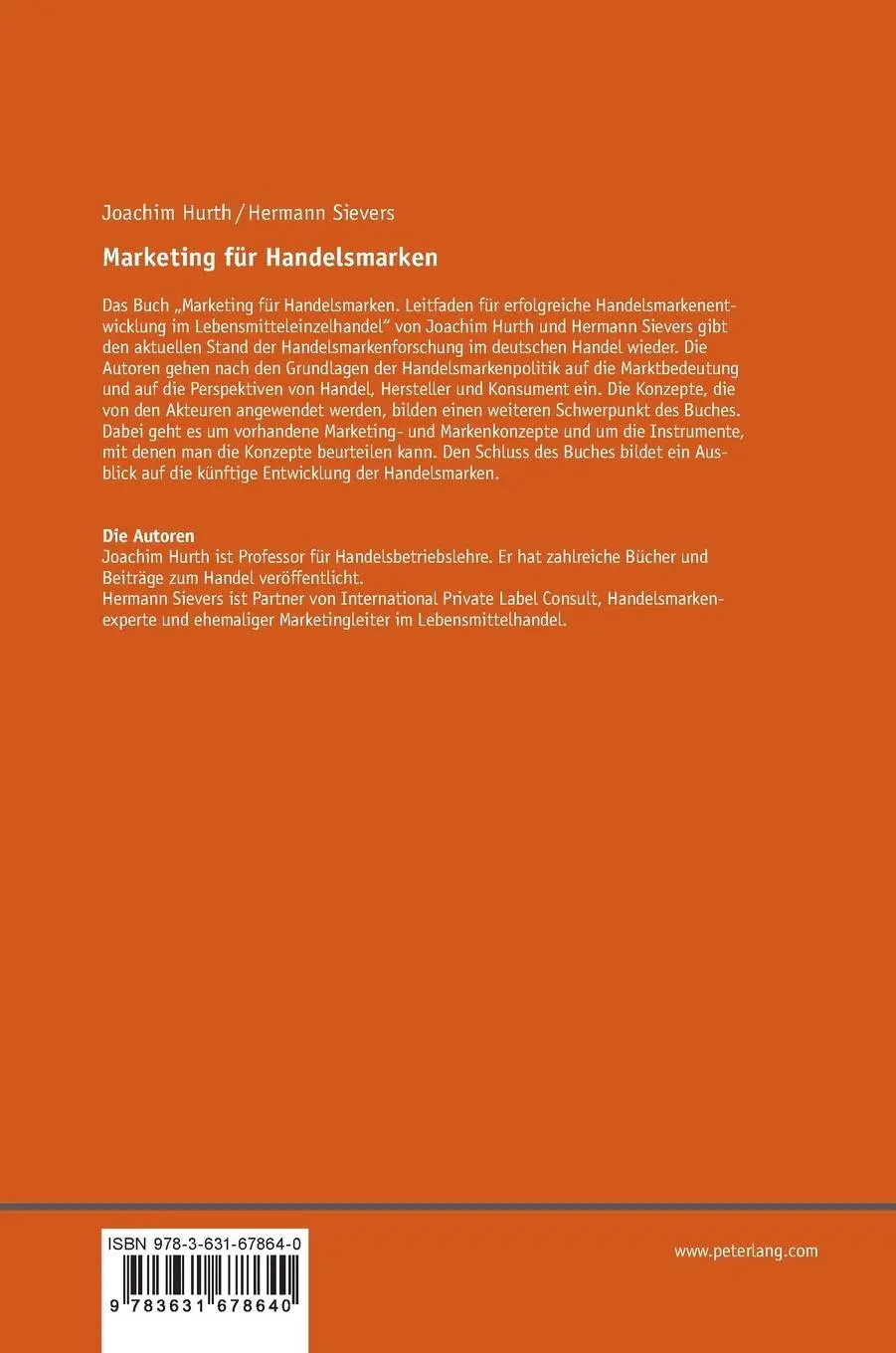 Rückseite: 9783631678640 | Marketing für Handelsmarken | Hermann Sievers (u. a.) | Buch | 200 S.