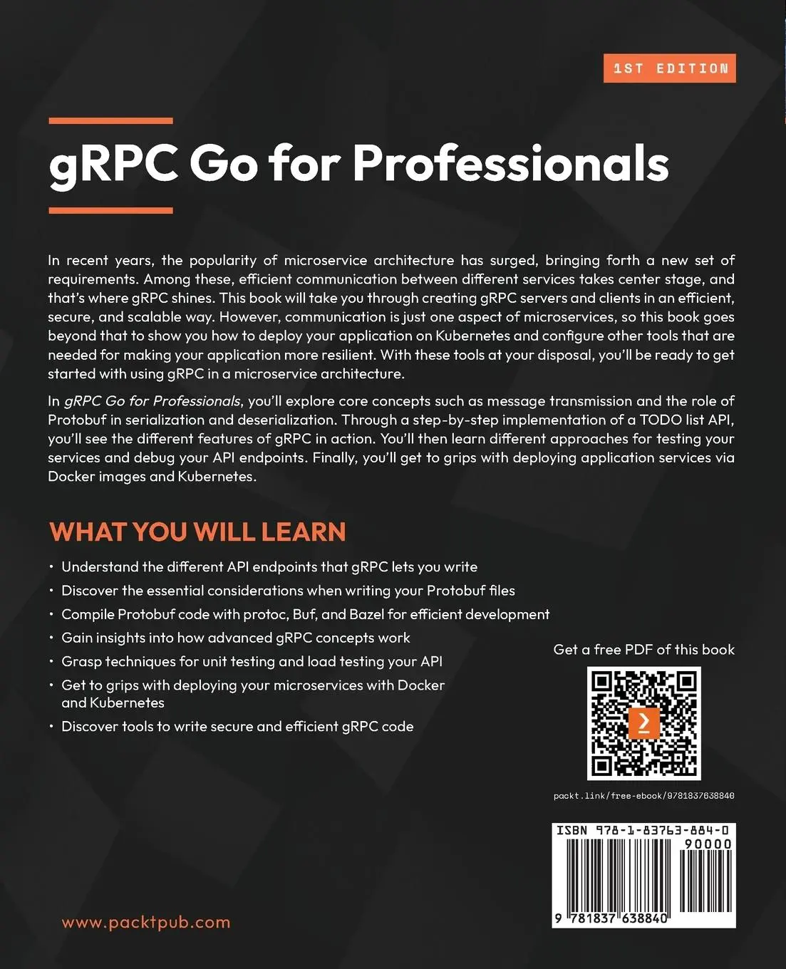 Rückseite: 9781837638840 | gRPC Go for Professionals | Clément Jean | Taschenbuch | Englisch