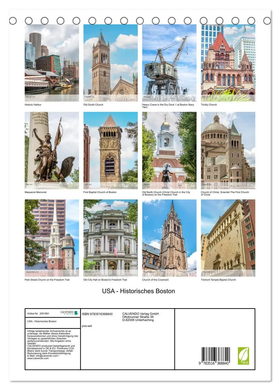 Bild: 9783516368840 | USA - Historisches Boston (Tischkalender 2026 DIN A5 hoch),...