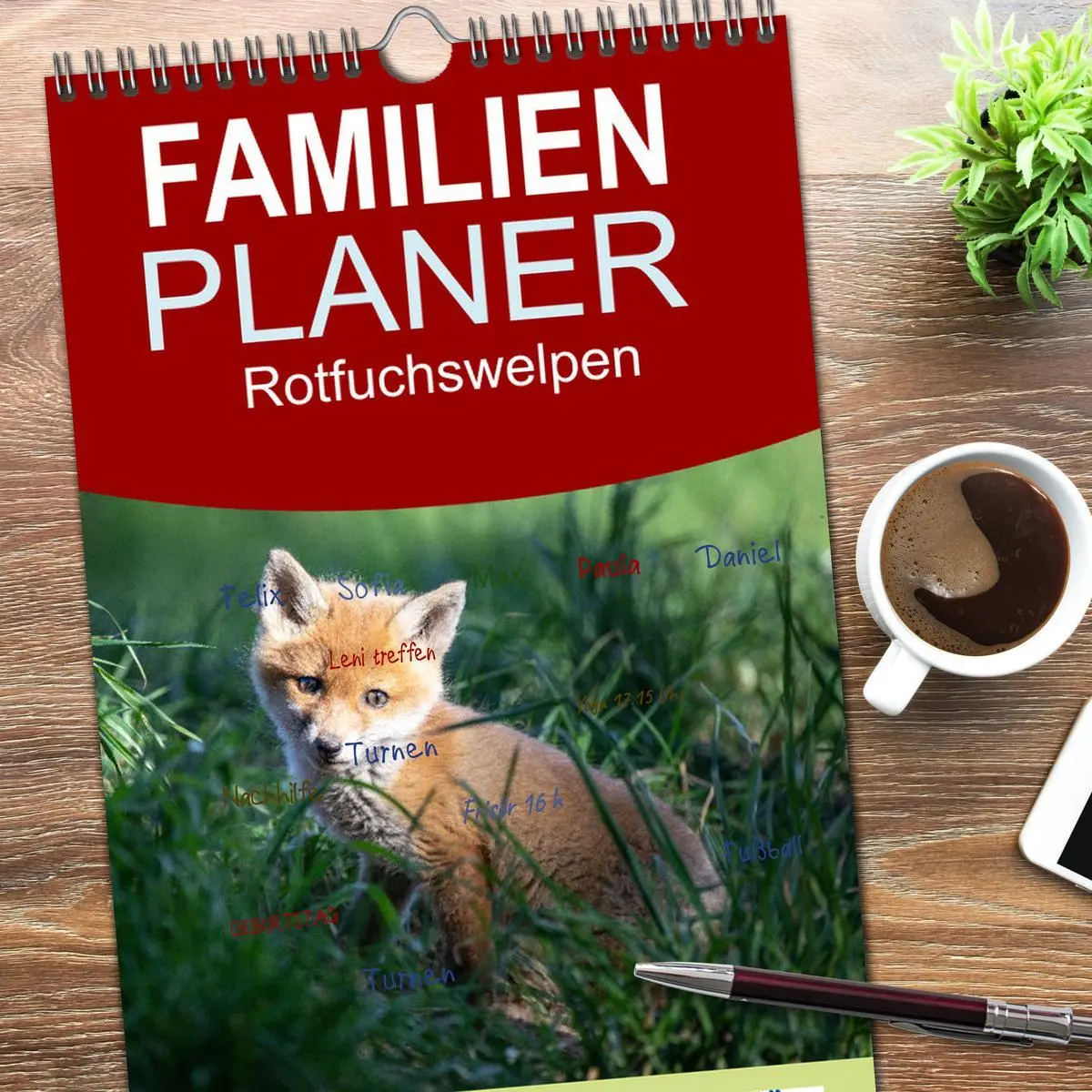 Bild: 9783516508840 | Familienplaner 2026 - Rotfuchswelpen mit 5 Spalten (Wandkalender,...