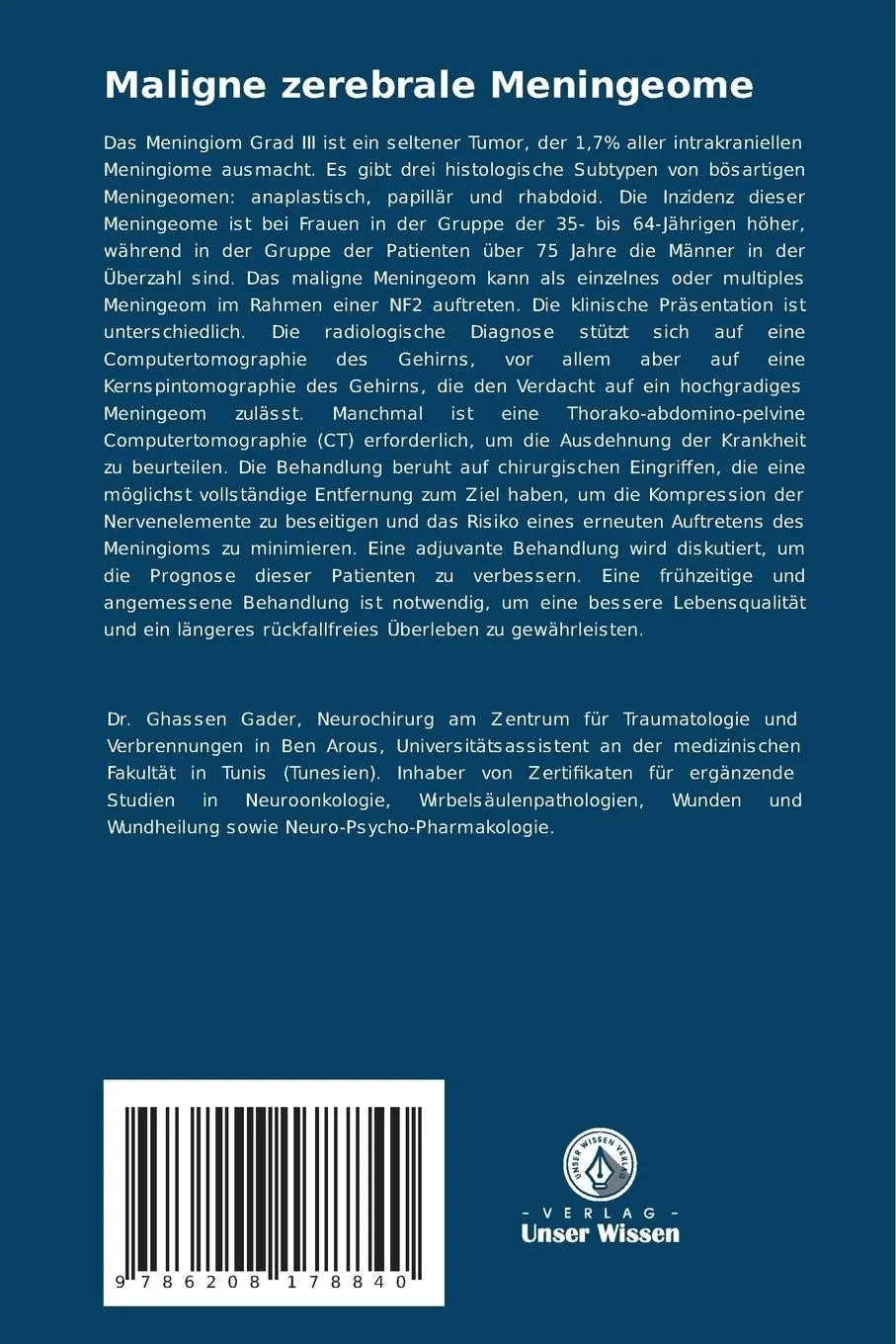 Rückseite: 9786208178840 | Maligne zerebrale Meningeome | Diagnose und therapeutische Behandlung