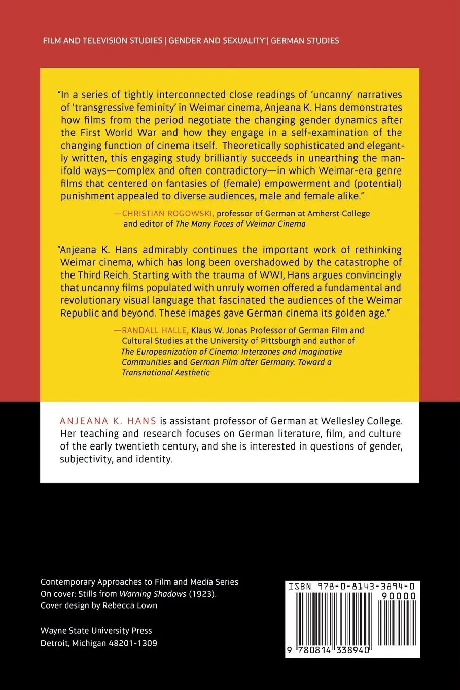 Rückseite: 9780814338940 | Gender and the Uncanny in Films of the Weimar Republic | Anjeana Hans