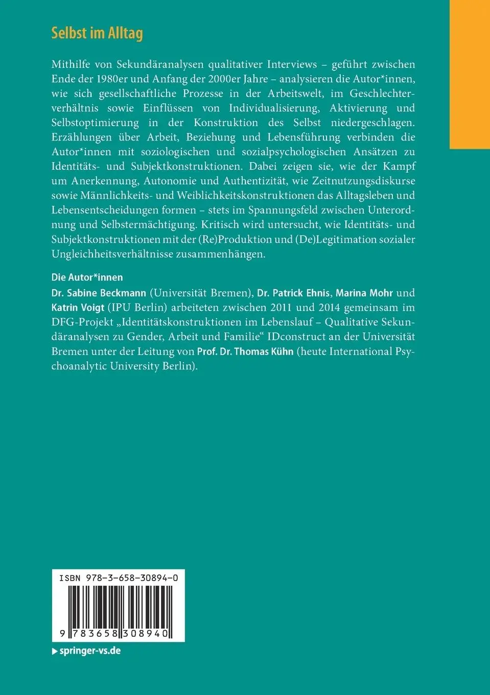 Rückseite: 9783658308940 | Selbst im Alltag | Sabine Beckmann (u. a.) | Taschenbuch | x | Deutsch