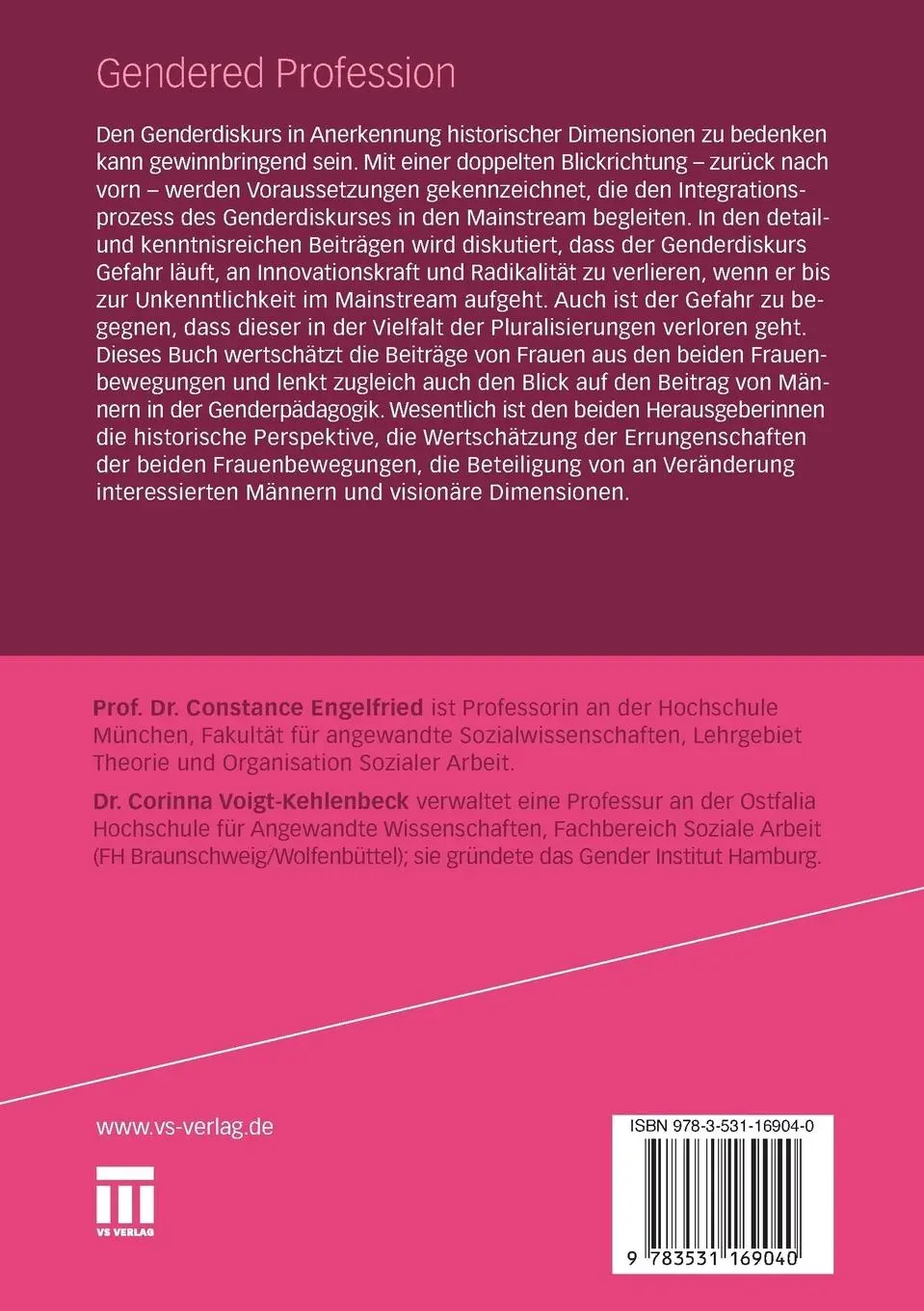 Rückseite: 9783531169040 | Gendered Profession | Corinna Voigt-Kehlenbeck (u. a.) | Taschenbuch