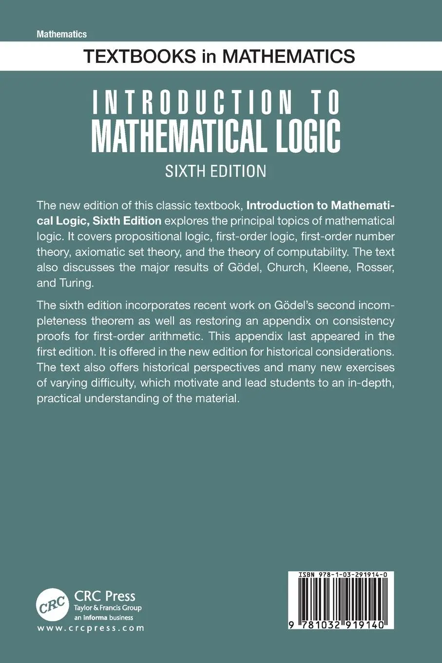 Rückseite: 9781032919140 | Introduction to Mathematical Logic | Elliott Mendelson | Taschenbuch
