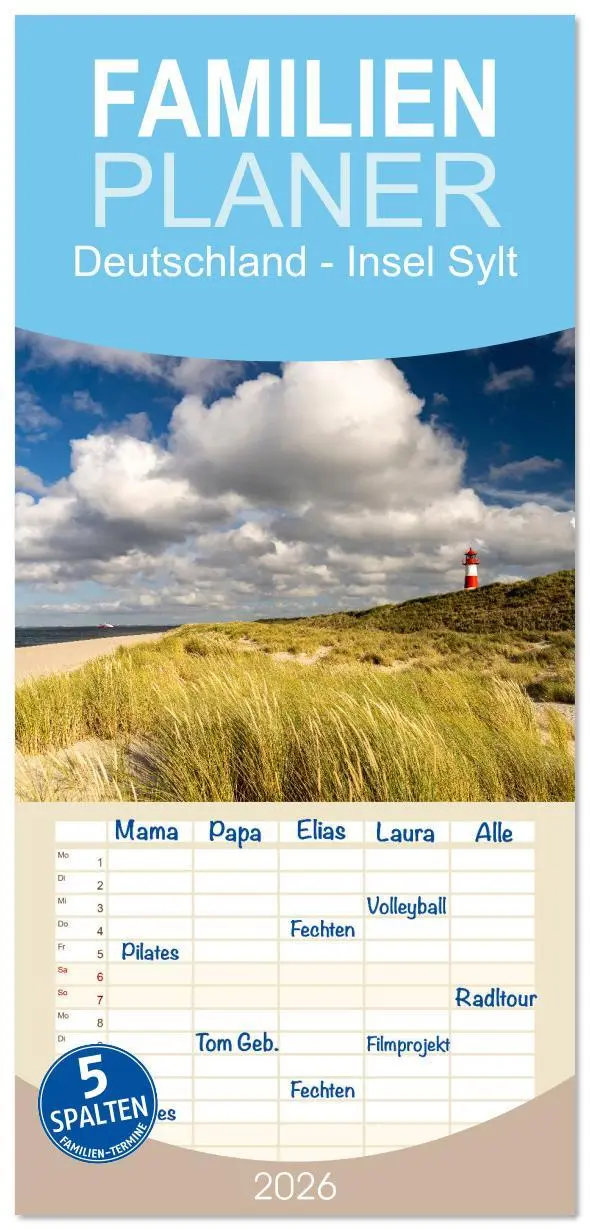 Cover: 9783516619140 | Familienplaner 2026 - Deutschland - Insel Sylt mit 5 Spalten...