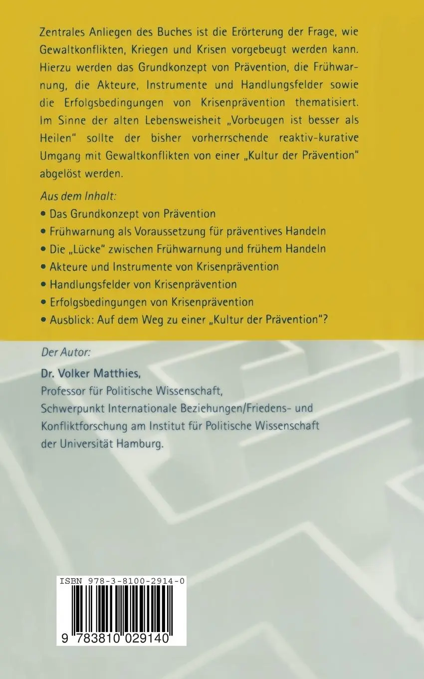 Rückseite: 9783810029140 | Krisenprävention | Vorbeugen ist besser als Heilen | Volker Matthies