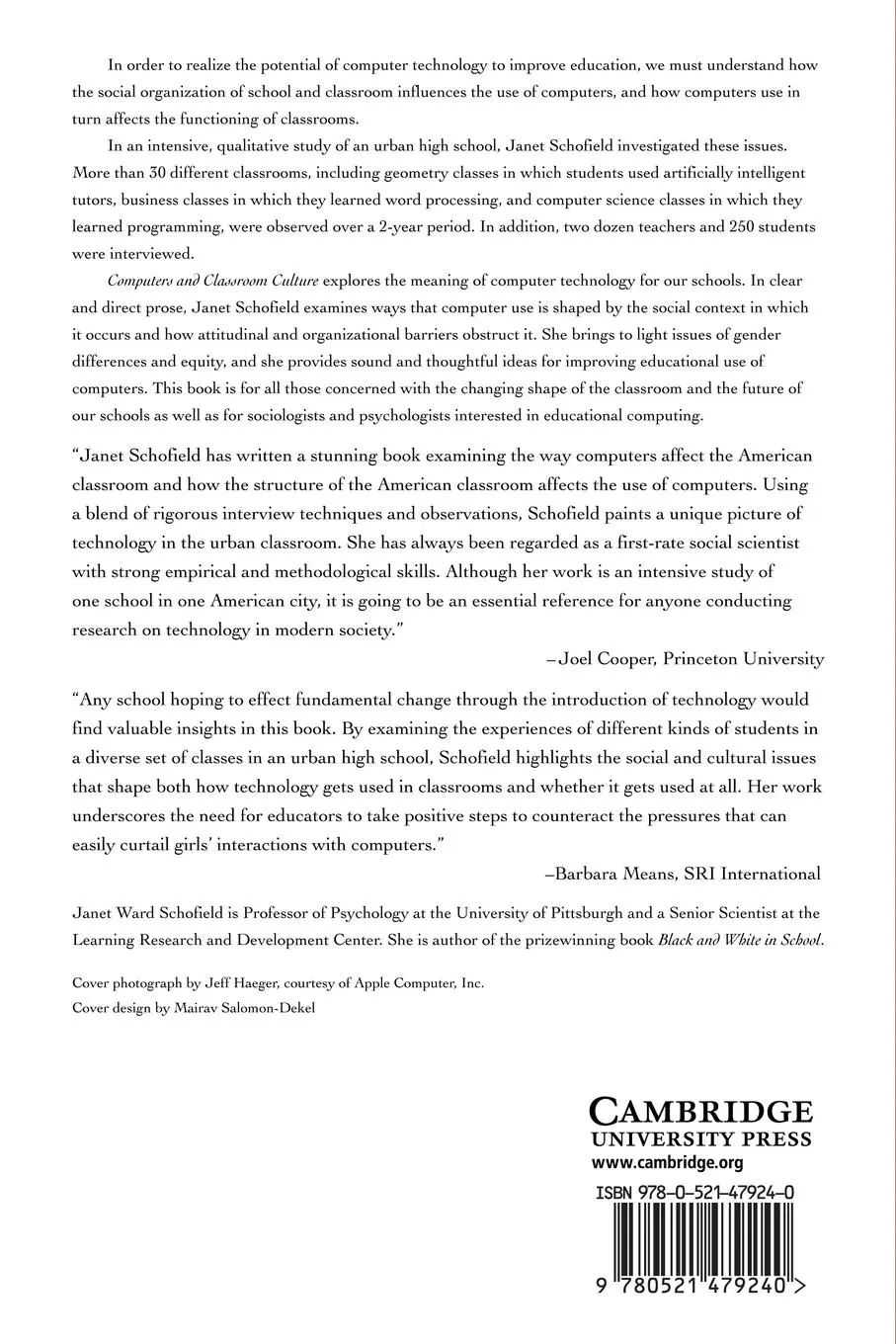 Rückseite: 9780521479240 | Computers and Classroom Culture | Janet Ward Schofield | Taschenbuch