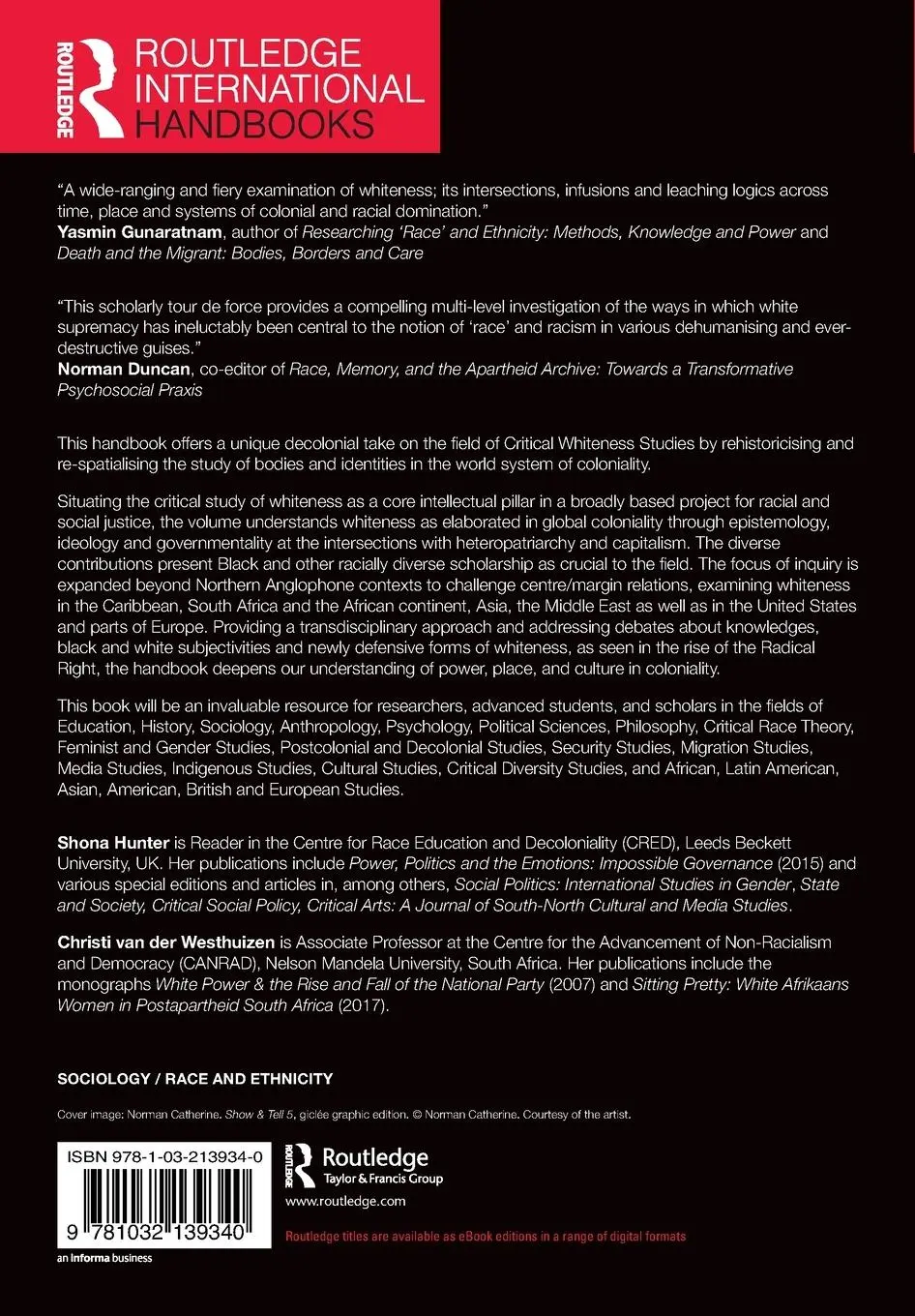Rückseite: 9781032139340 | Routledge Handbook of Critical Studies in Whiteness | Hunter (u. a.)