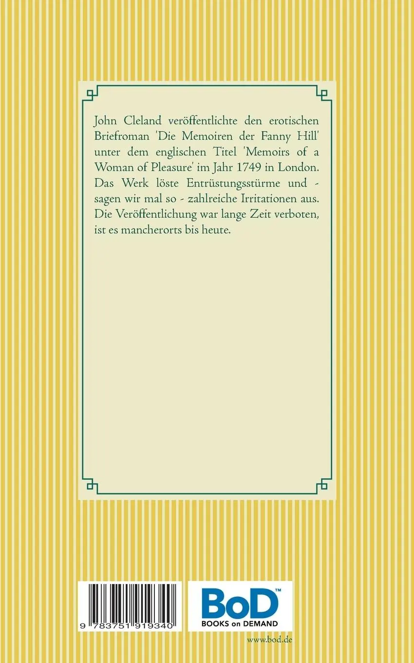 Rückseite: 9783751919340 | Die Memoiren der Fanny Hill | Band 64 | John Cleland | Taschenbuch