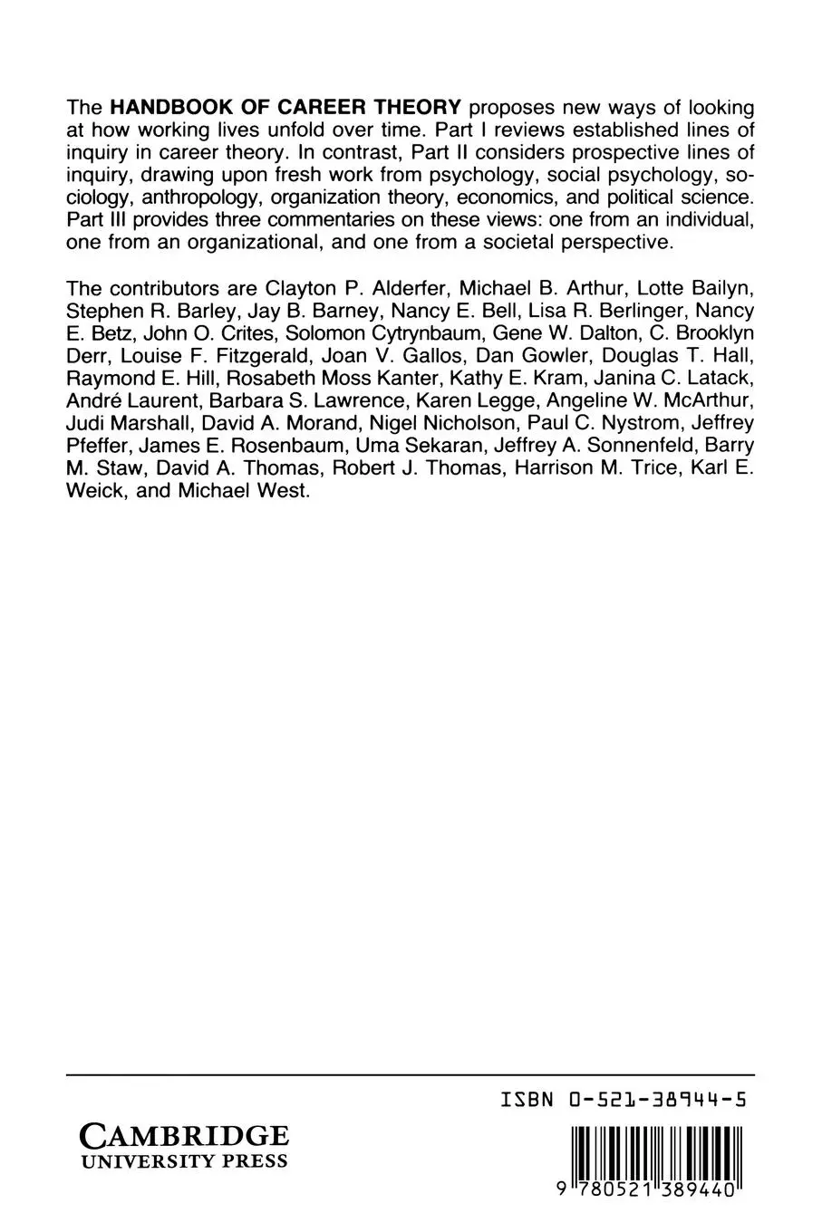 Rückseite: 9780521389440 | Handbook of Career Theory | Michael B. Arthur (u. a.) | Taschenbuch
