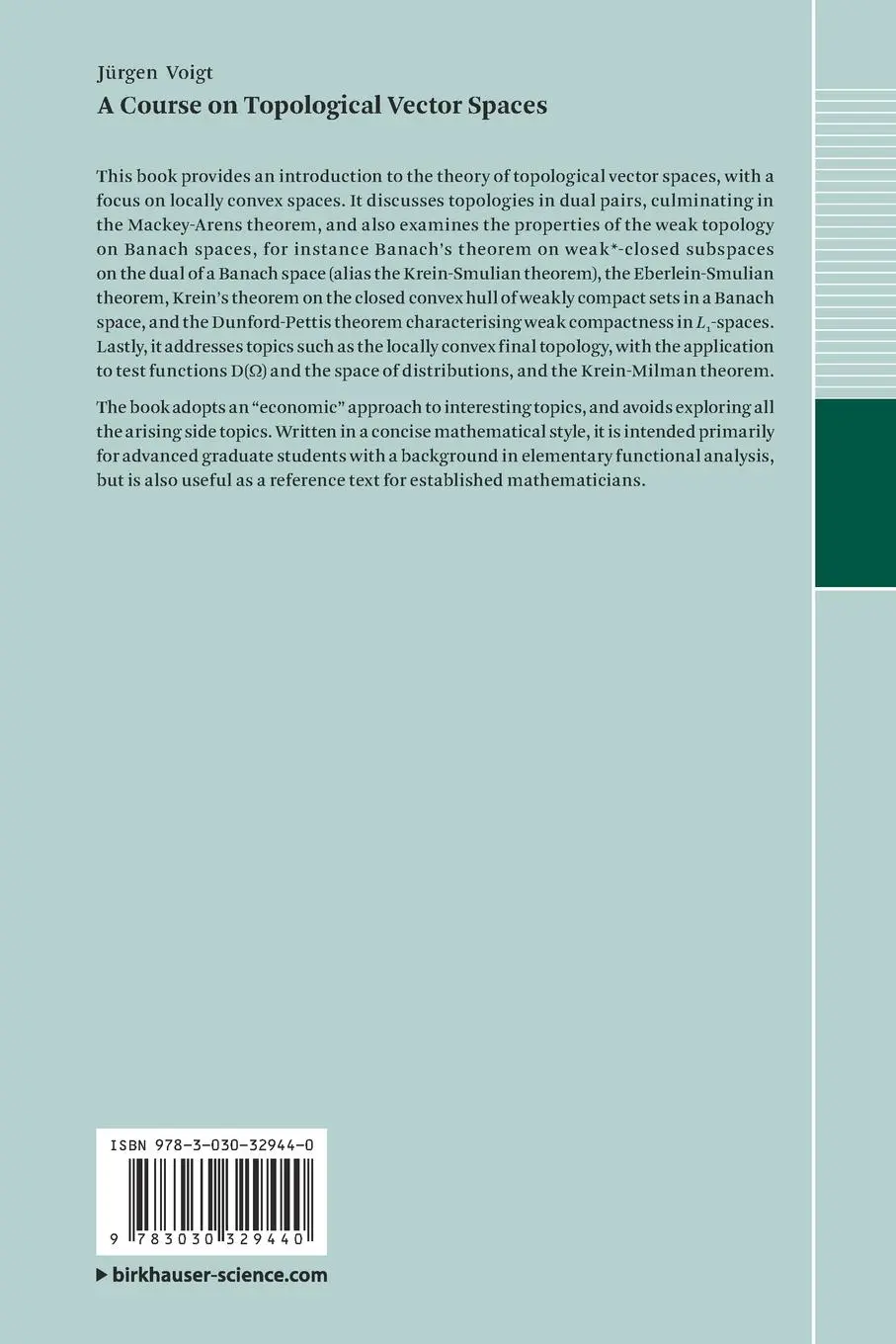 Rückseite: 9783030329440 | A Course on Topological Vector Spaces | Jürgen Voigt | Taschenbuch