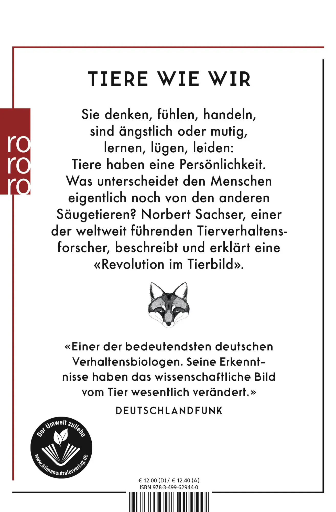 Rückseite: 9783499629440 | Der Mensch im Tier | Norbert Sachser | Taschenbuch | 256 S. | Deutsch