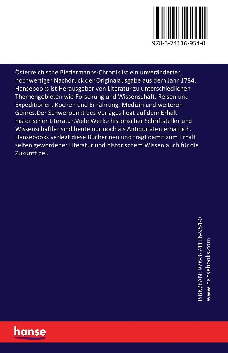 Rückseite: 9783741169540 | Österreichische Biedermanns-Chronik | Johann Rautenstrauch | Buch