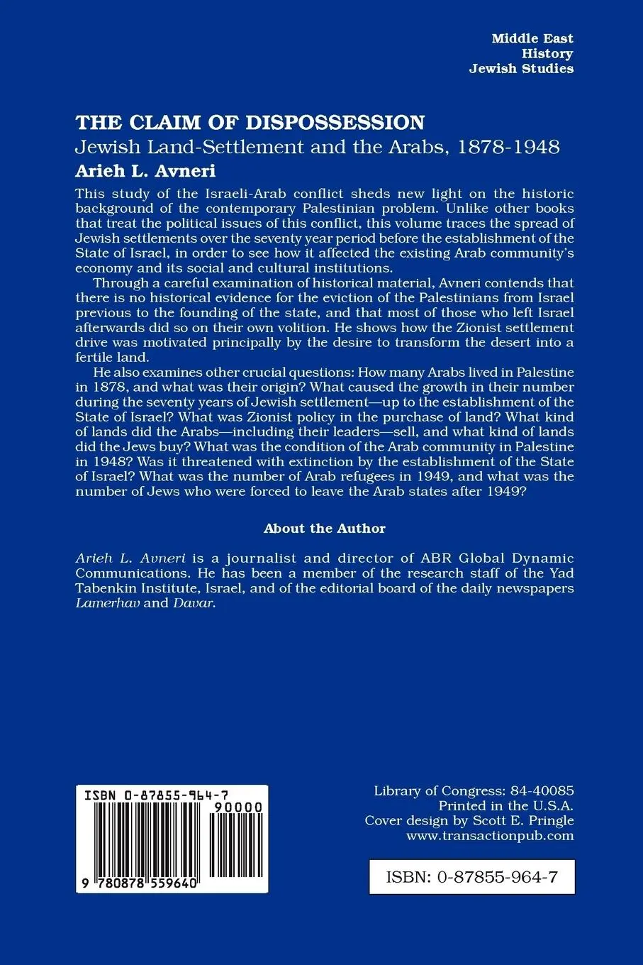 Rückseite: 9780878559640 | The Claim of Dispossession | Arieh L. Avneri | Taschenbuch | Englisch