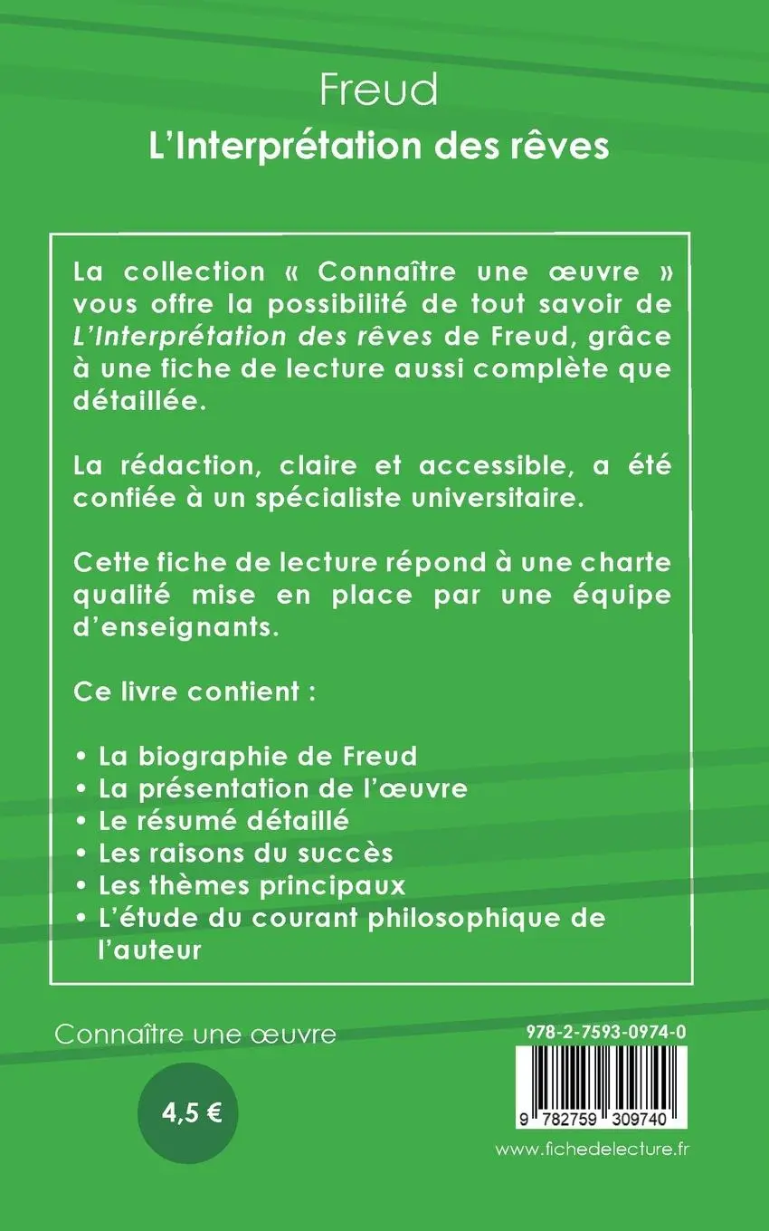 Rückseite: 9782759309740 | Fiche de lecture L'Interprétation des rêves de Freud (analyse...