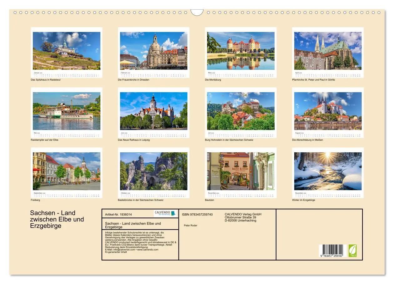 Bild: 9783457259740 | Sachsen - Land zwischen Elbe und Erzgebirge (Wandkalender 2026 DIN...