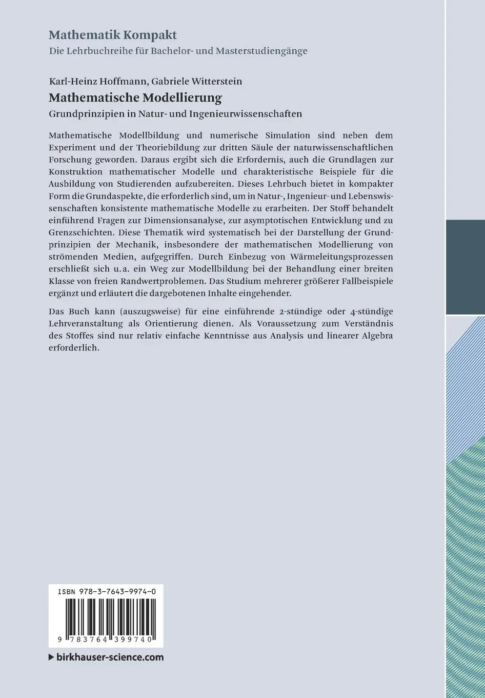 Rückseite: 9783764399740 | Mathematische Modellierung | Gabriele Witterstein (u. a.) | Buch