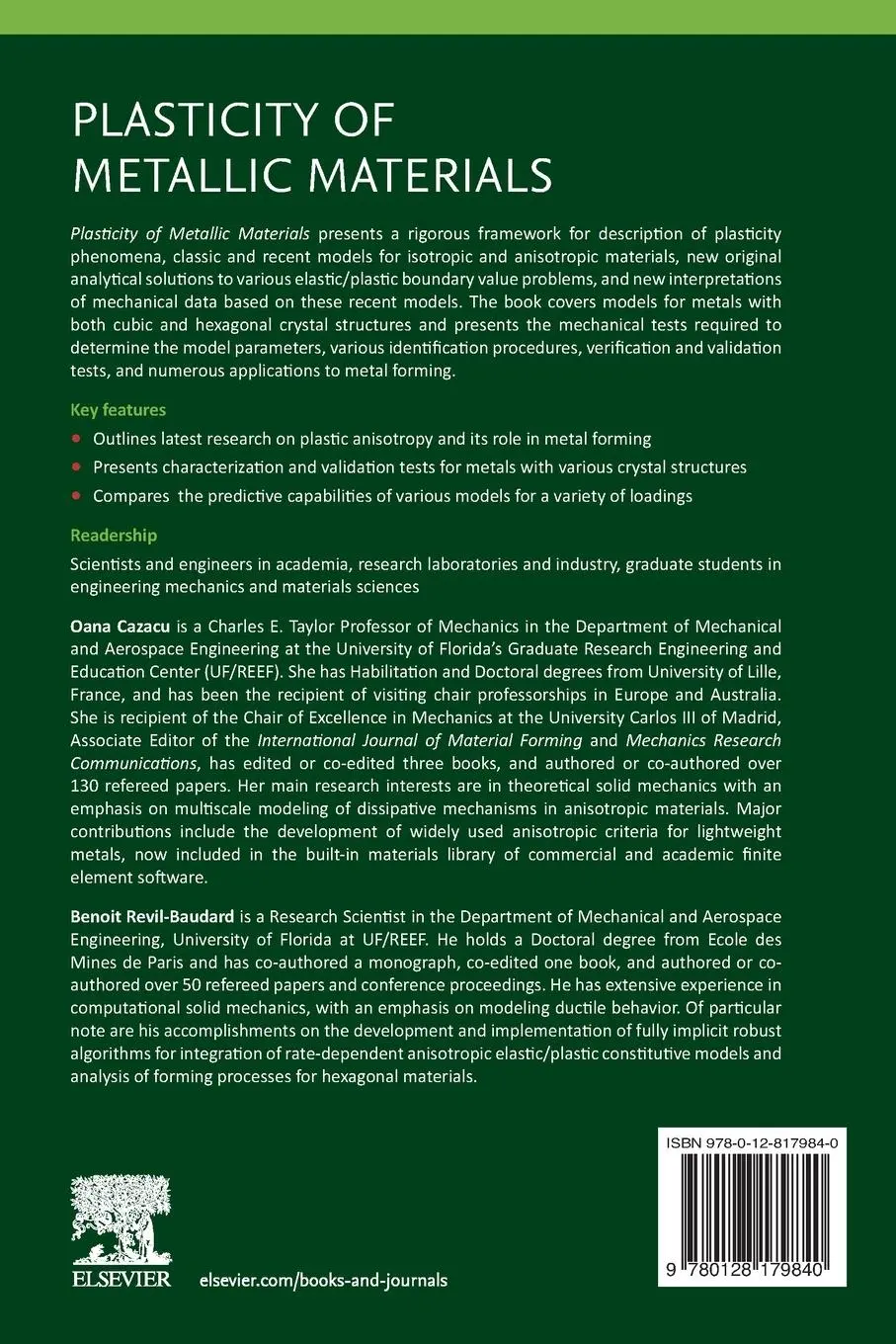 Rückseite: 9780128179840 | Plasticity of Metallic Materials | Oana Cazacu (u. a.) | Taschenbuch