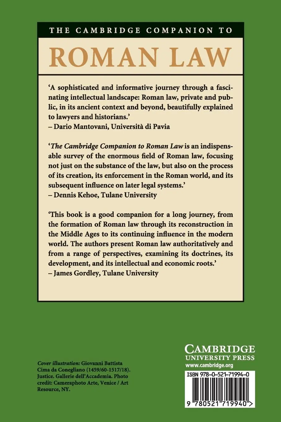 Rückseite: 9780521719940 | The Cambridge Companion to Roman Law | David Johnston | Taschenbuch