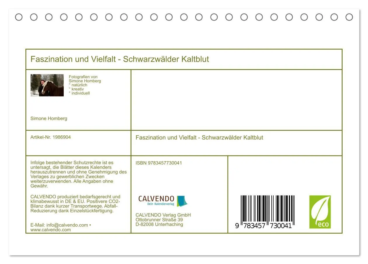 Bild: 9783457730041 | Faszination und Vielfalt - Schwarzwälder Kaltblut (Tischkalender...