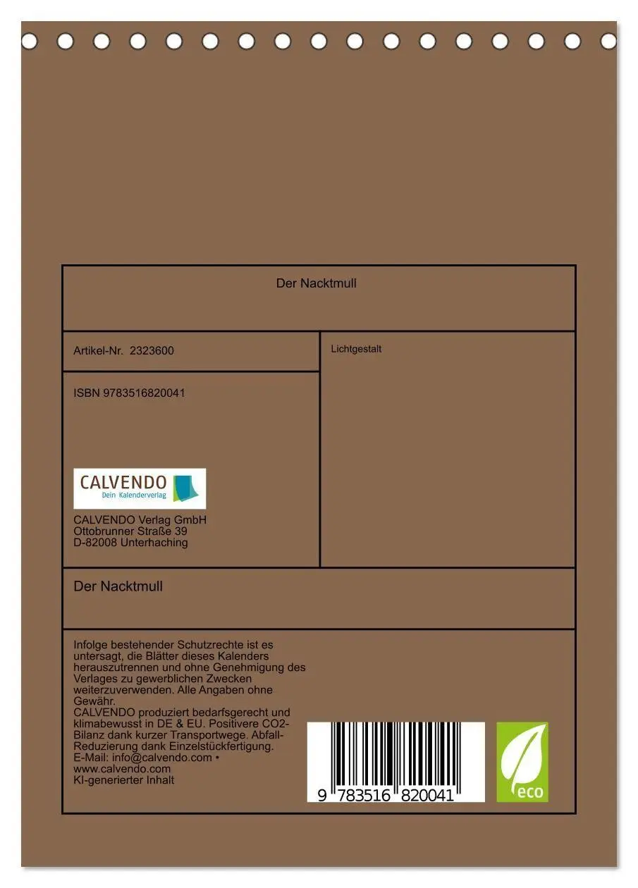 Bild: 9783516820041 | Der Nacktmull (Tischkalender 2027 DIN A5 hoch), CALVENDO...