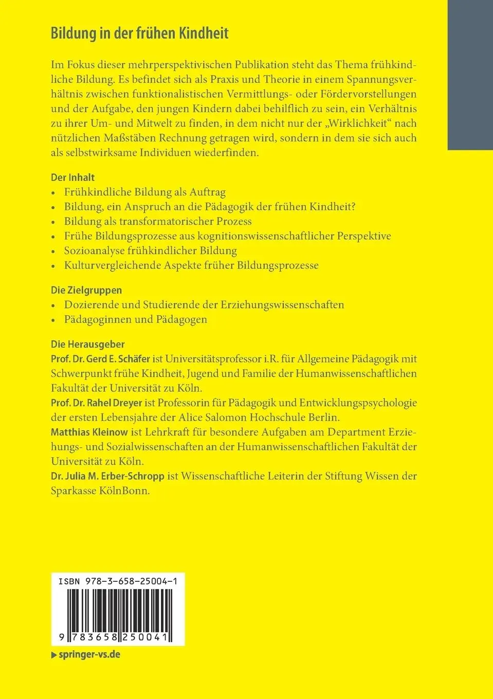 Rückseite: 9783658250041 | Bildung in der frühen Kindheit | Gerd E. Schäfer (u. a.) | Taschenbuch