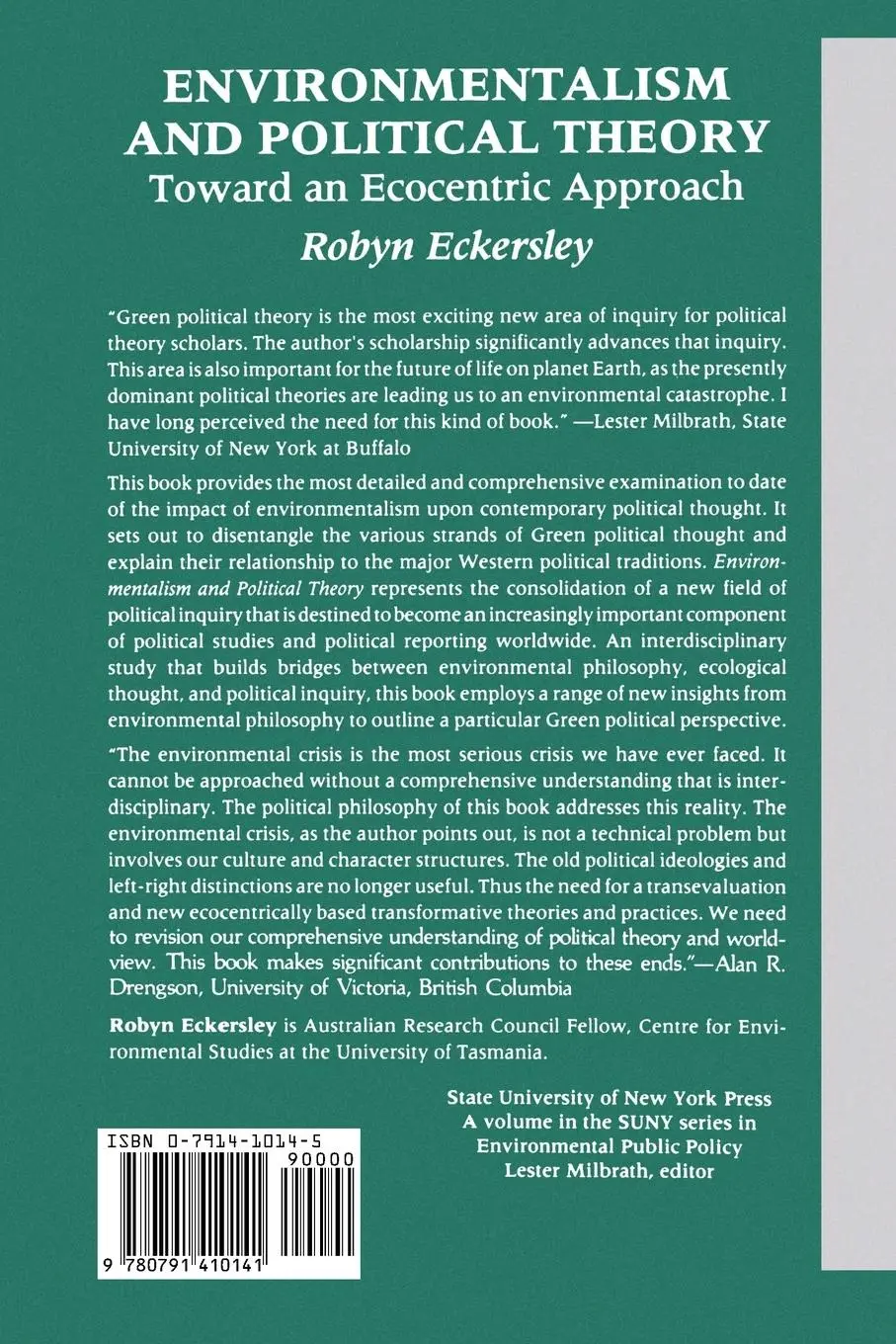 Rückseite: 9780791410141 | Environmentalism and Political Theory | Toward an Ecocentric Approach
