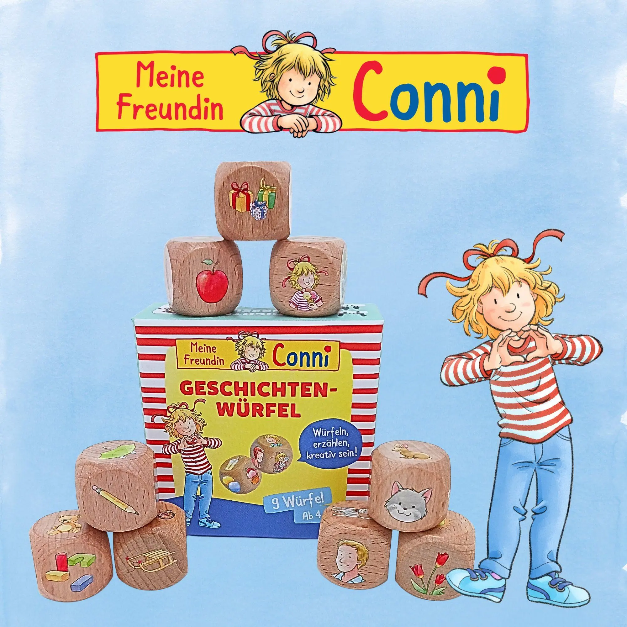 Bild: 9783072200141 | Geschichtenwürfel mit Conni | Würfeln, erzählen, kreativ sein! | Box