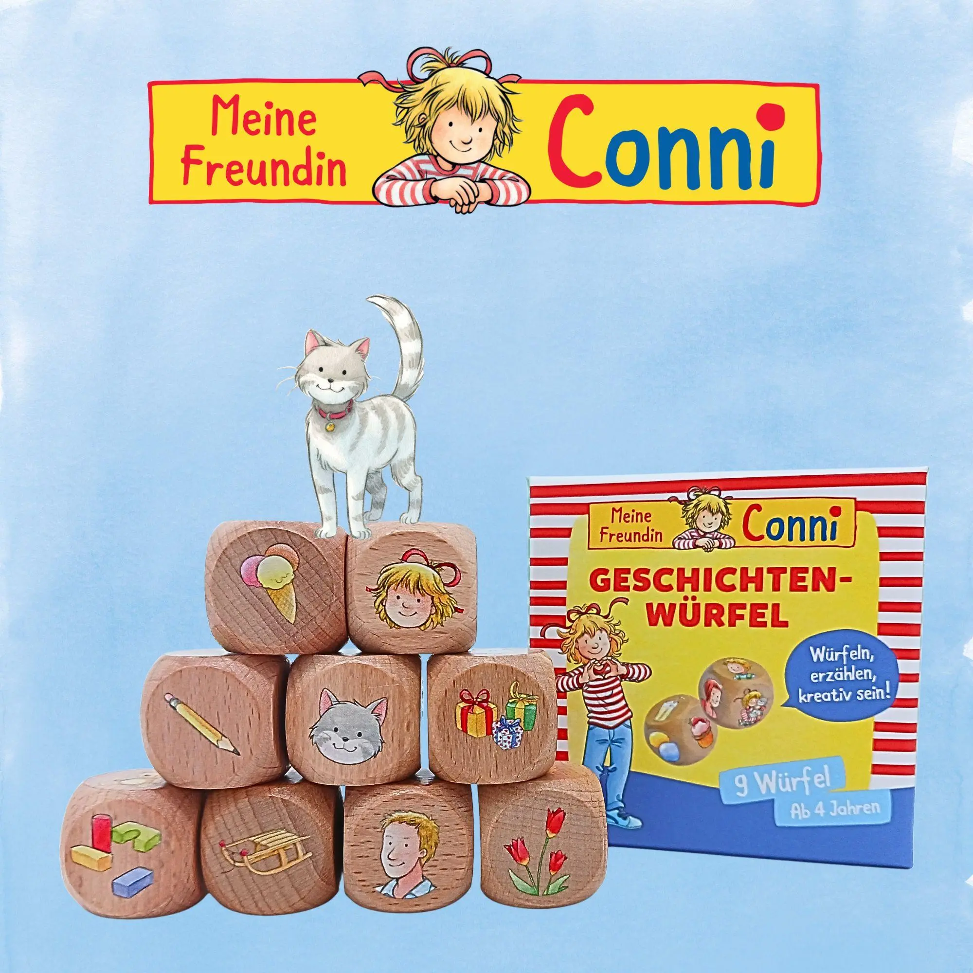 Bild: 9783072200141 | Geschichtenwürfel mit Conni | Würfeln, erzählen, kreativ sein! | Box