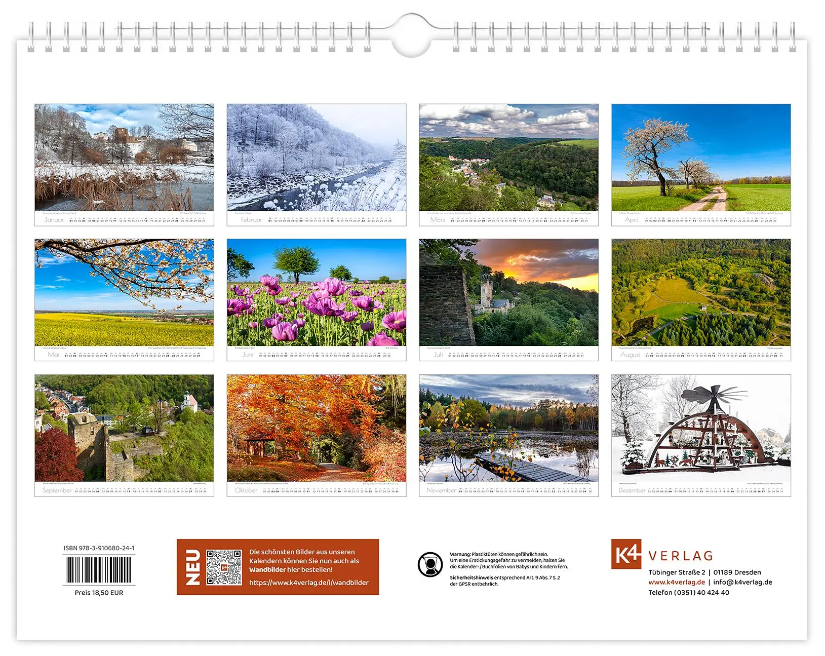 Bild: 9783910680241 | Kalender Tharandt und Umgebung 2026 | 40 x 30 cm weißes Kalendarium